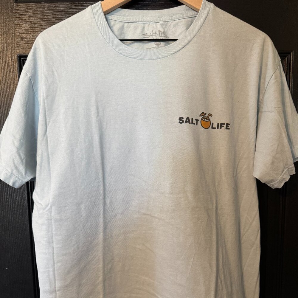 EUC Salt Life Graphic Tee Mens Unisex Pale Blue Large